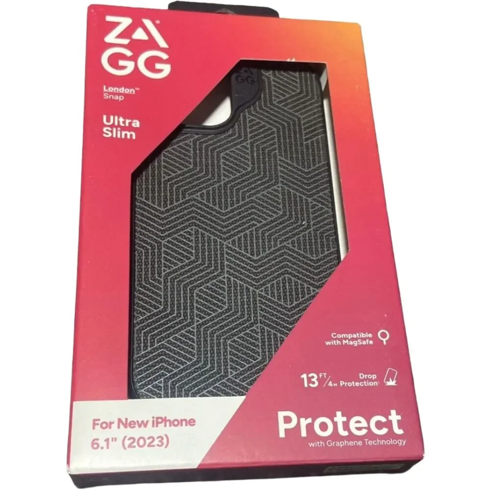 ZAGG iPhone 15 MagSafe Case London Snap Fabric 13ft Drop Protection Sleek